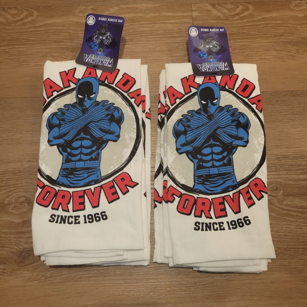 2 - Two Packs Wakanda Forever Since 1966 Marvel Comics Cotton Kitchen Towels